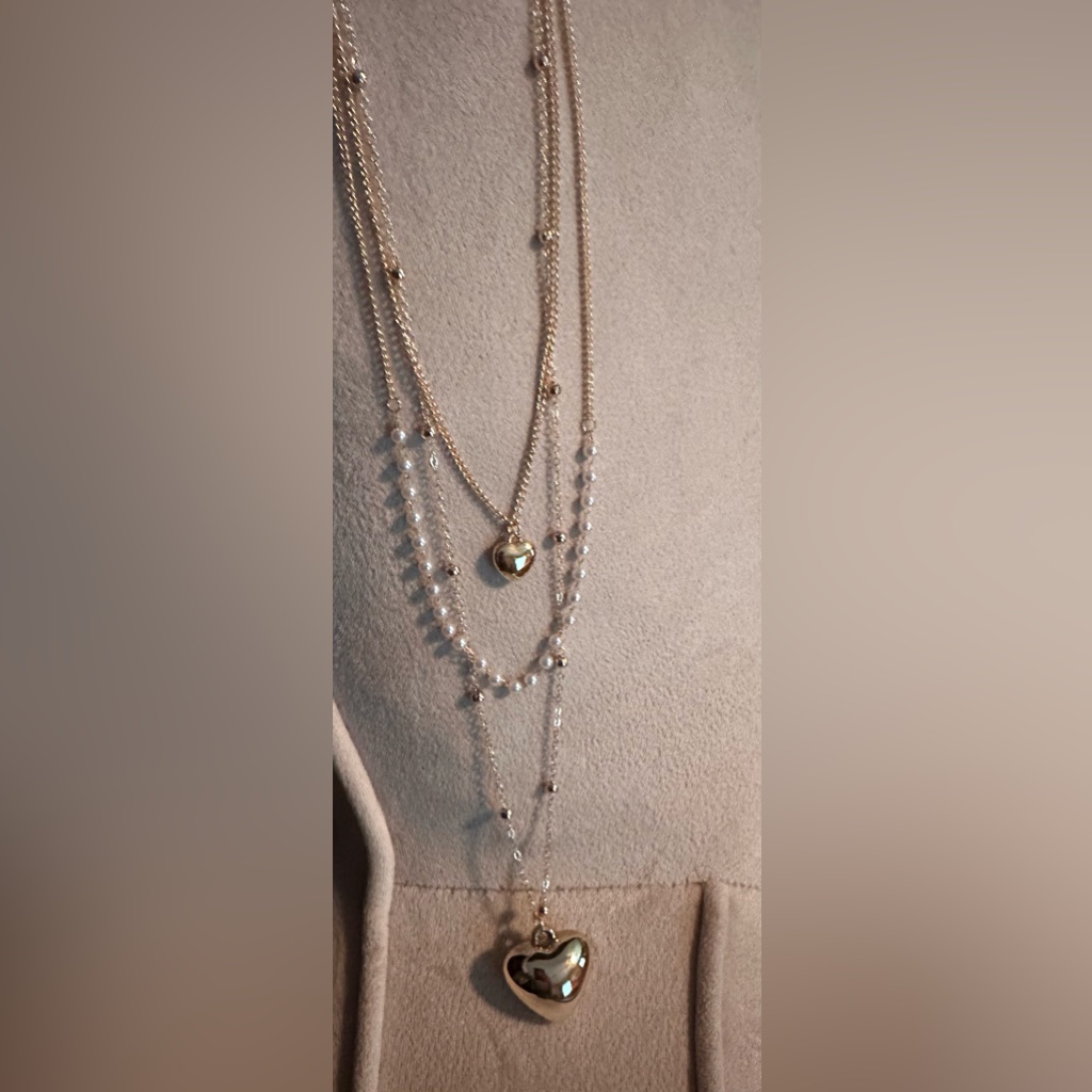 Heart Necklace Gold And Silver Layered With Heart Pendant Chain Necklace